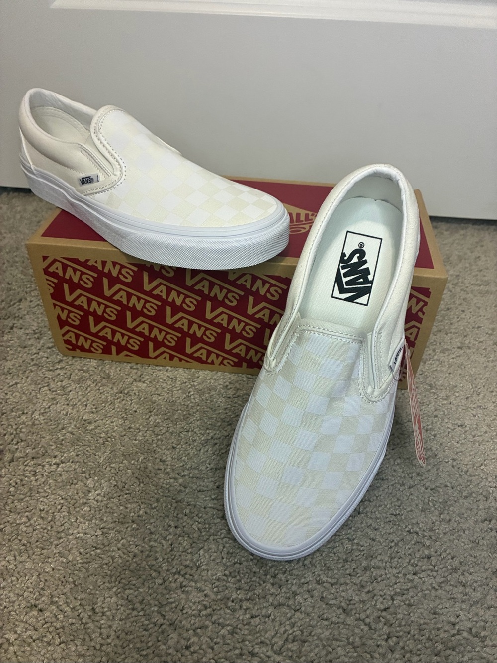 Vans White Checkerboard Slip-On Loafers